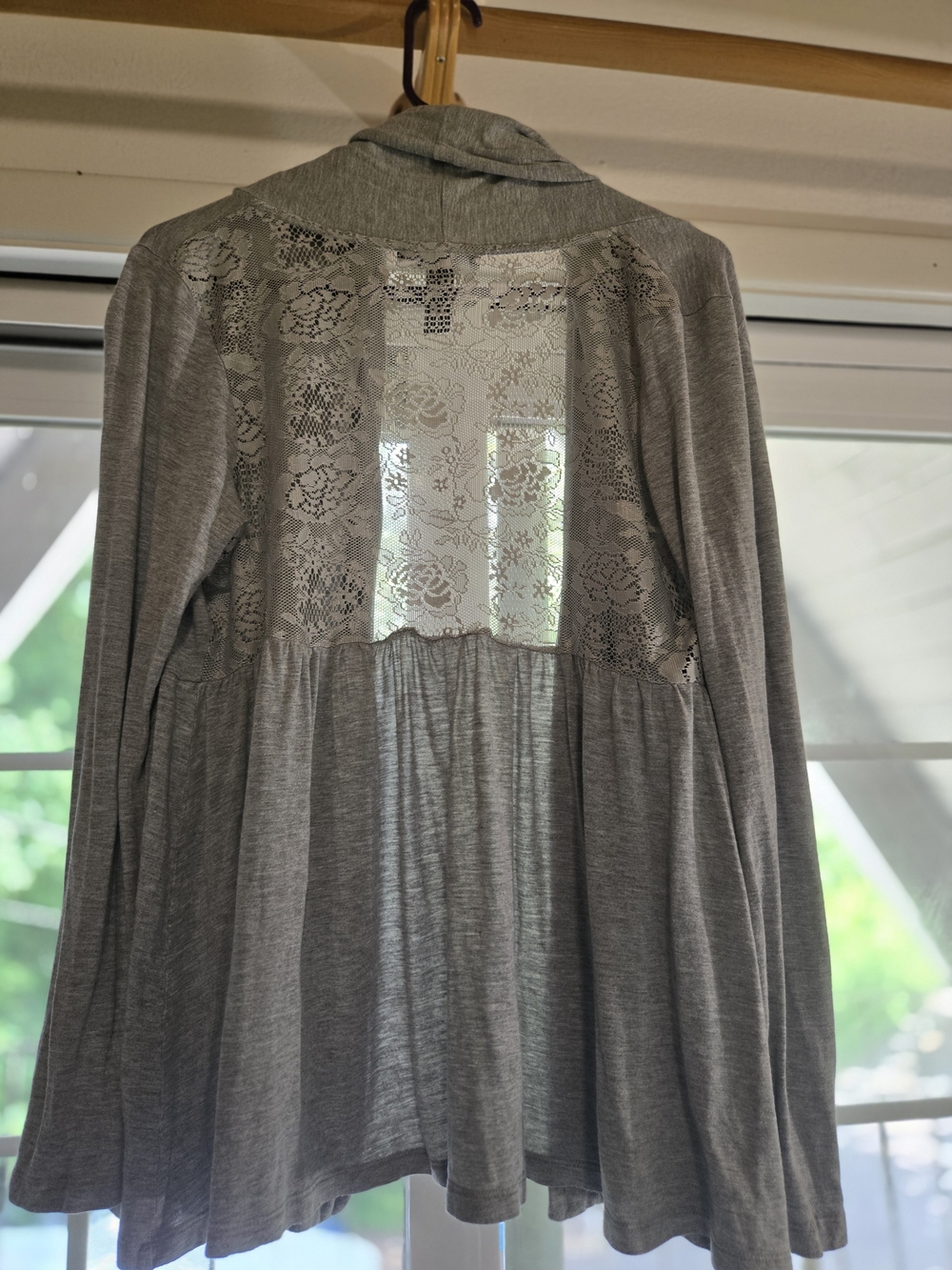 Light Gray Open-Front Women’s Cardigan Sweater Lace Back M - Picture 5 of 6